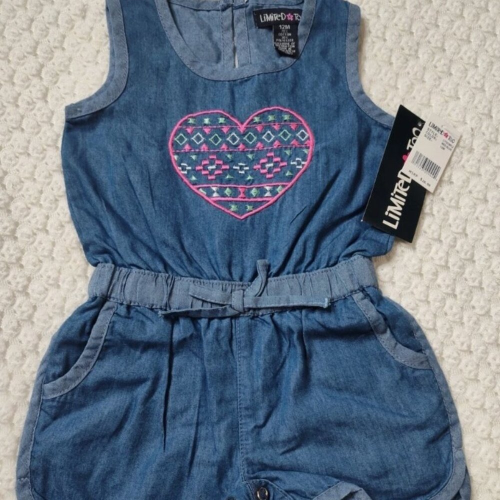 Limited Too Baby Denim Romper Heart Graphic Size 12M